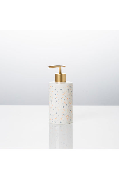 Dozator sapun lichid Terrazzo – porțelan alb cu model terrazzo, dozator baie modern din porțelan