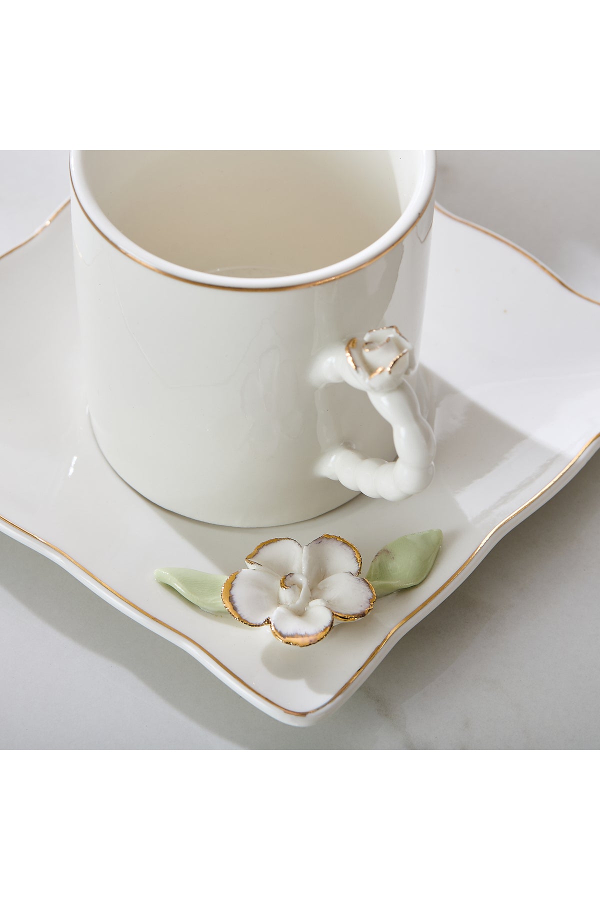 Set 6 Cești de Cafea din Porțelan cu Farfurioare, 180 ml - Detalii Florale