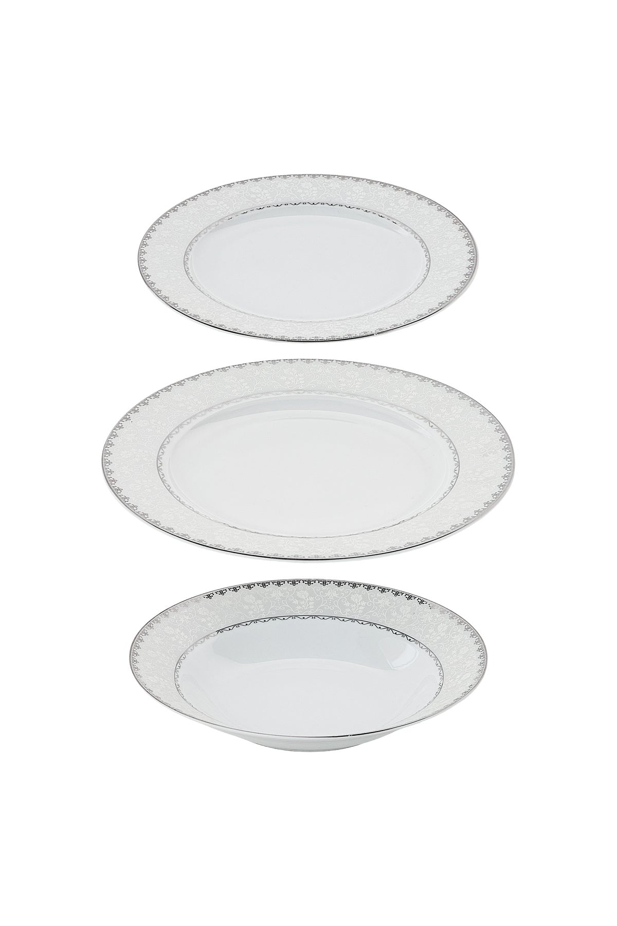 Serviciu de Masă 6 persoane Silver Lace Heritage din Porțelan , 18 Piese, Design Broderie Clasică