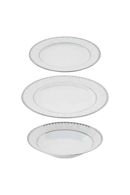 Serviciu de Masă 6 persoane Silver Lace Heritage din Porțelan , 18 Piese, Design Broderie Clasică