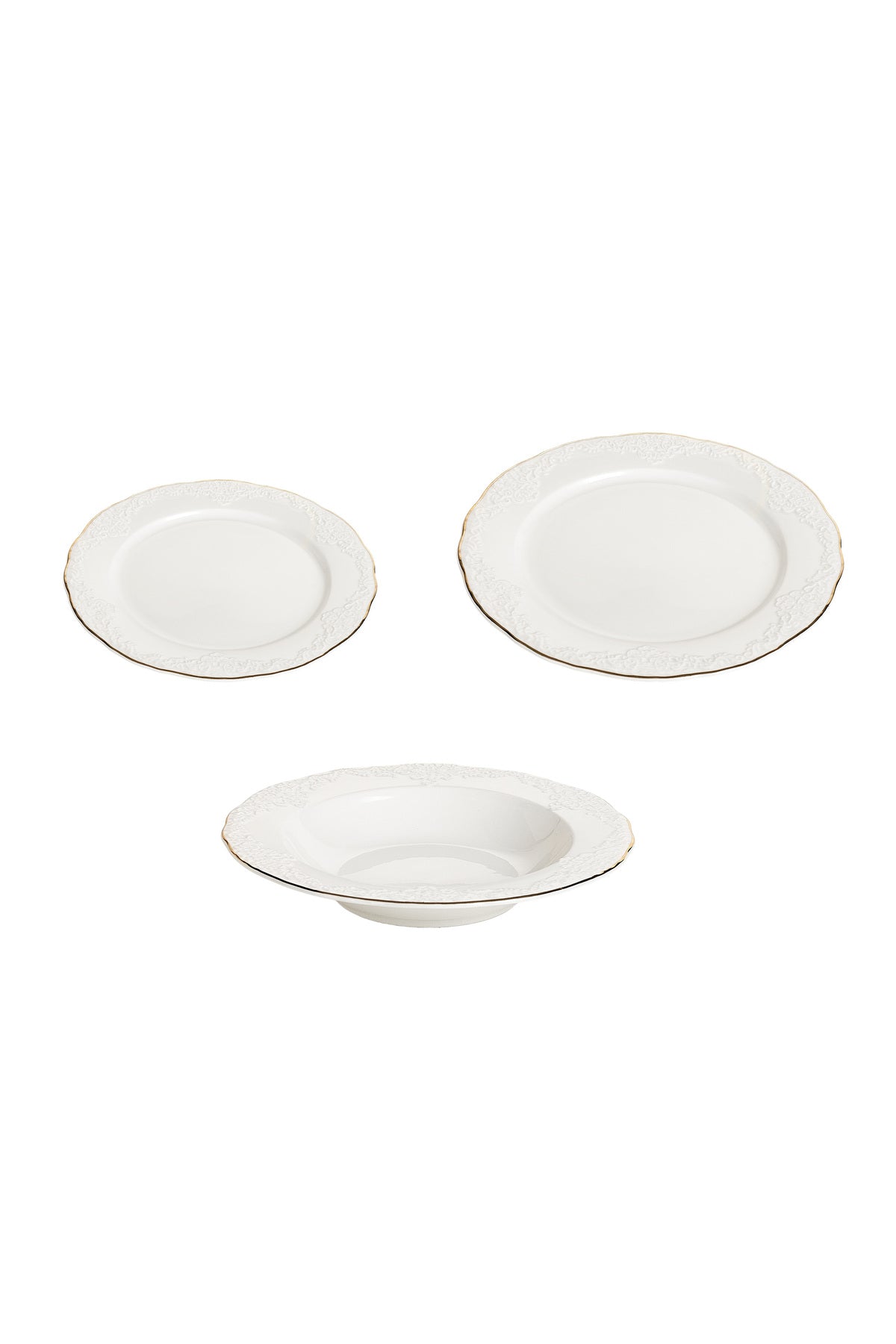 Serviciude masă din porțelan 18 piese Antic set farfurii6persoane decor elegant relief margine aurie