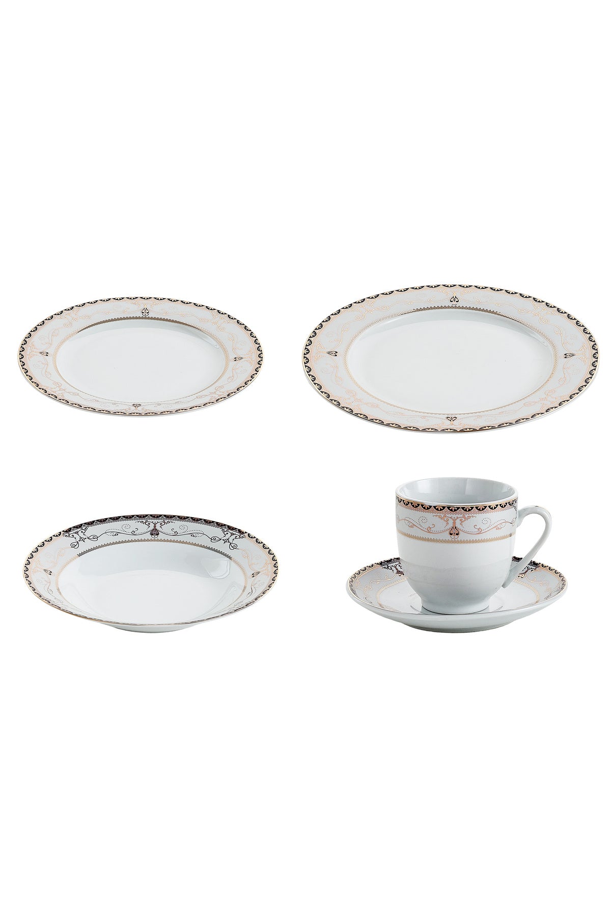 Serviciu de Masă 6 persoane Onyx Royal Gold din Porțelan , 30 piese, Design Baroc Negru cu Aur
