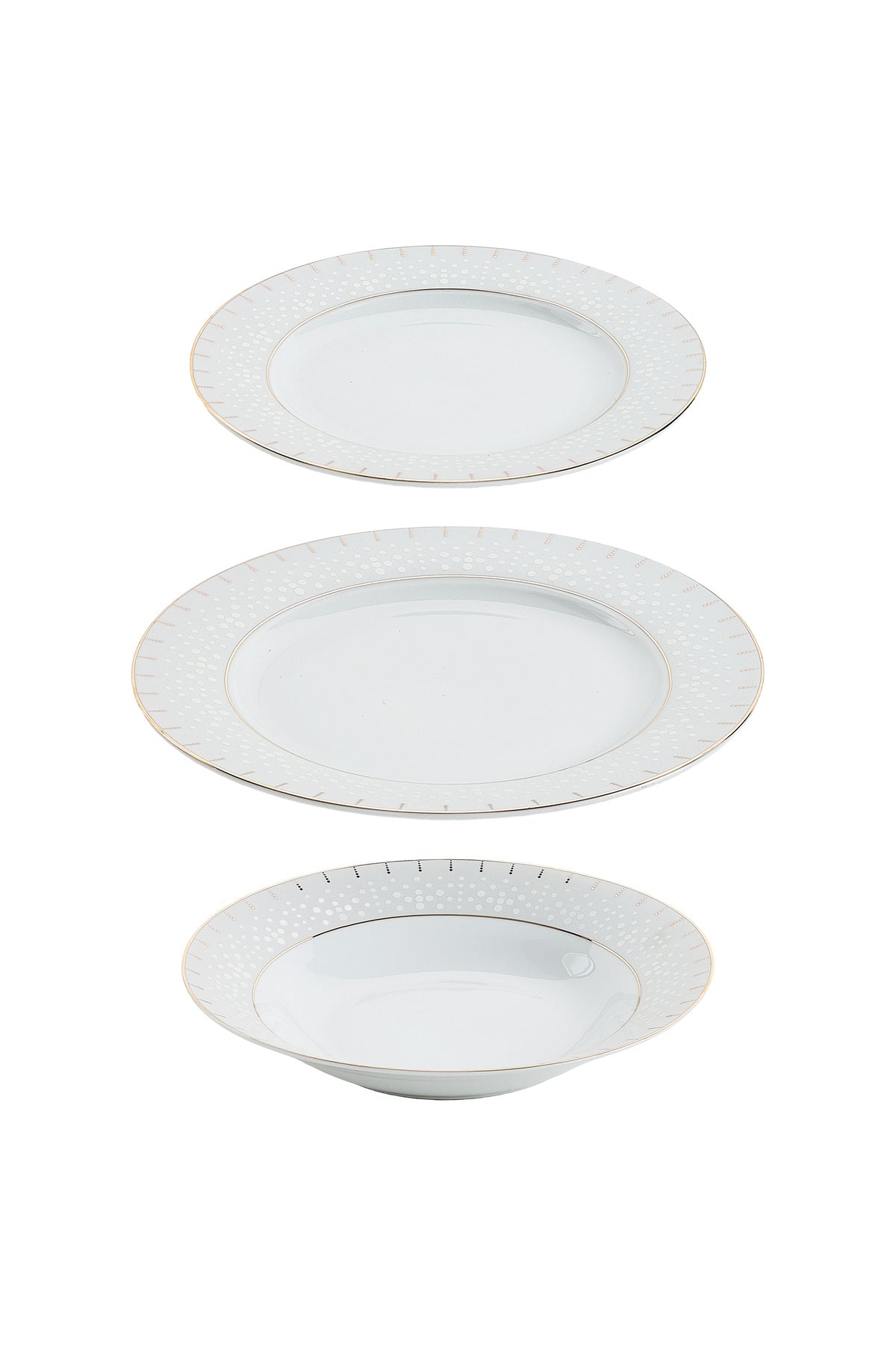 Serviciu de Masă 6 persoane Golden Aurora din Porțelan 18 Piese,Design Geometric și Bordură Aurie
