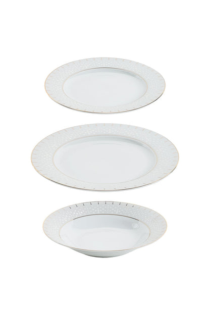 Serviciu de Masă 6 persoane Golden Aurora din Porțelan 18 Piese,Design Geometric și Bordură Aurie