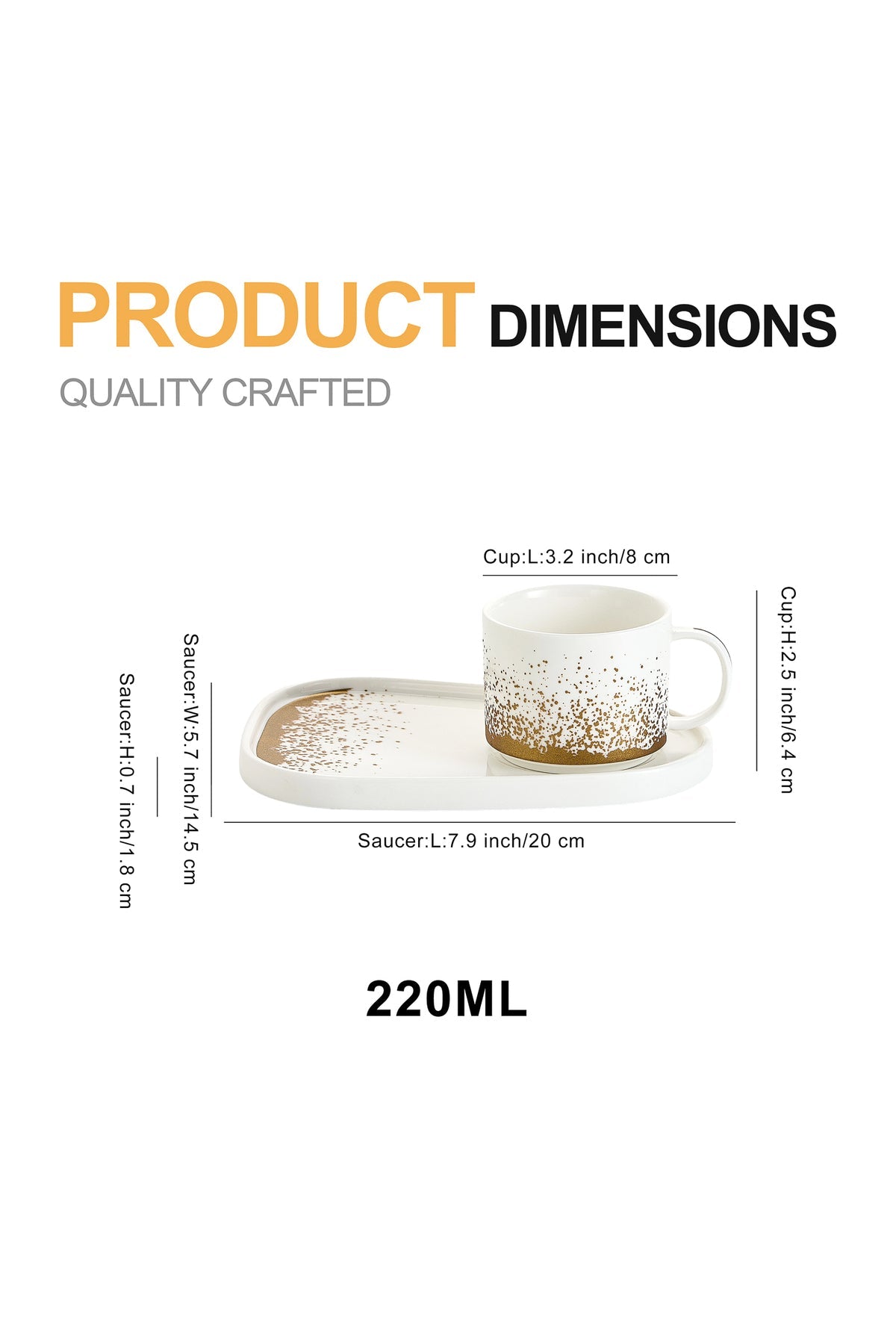 Set de 6 cești cu 6 farfurioare platou neuniform, porțelan, 220 ml - Snowing collection