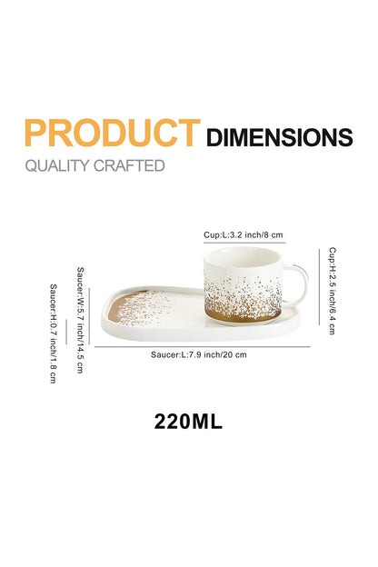 Set de 6 cești cu 6 farfurioare platou neuniform, porțelan, 220 ml - Snowing collection