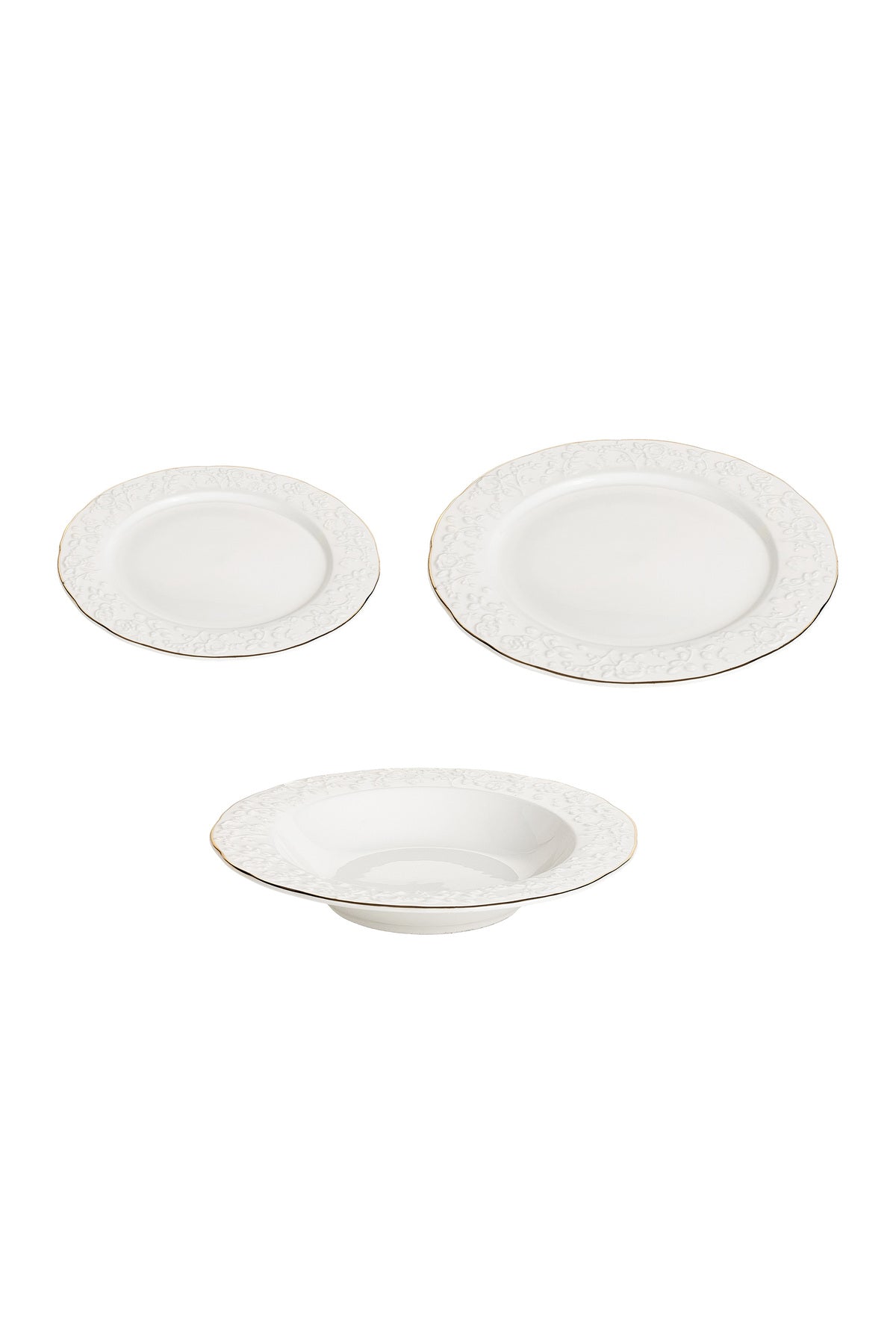Serviciu de masă din porțelan 18 piese Lux set farfurii 6 persoane decor relief margine aurie finlux