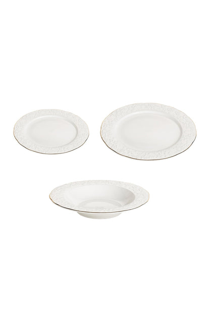 Serviciu de masă din porțelan 18 piese Lux set farfurii 6 persoane decor relief margine aurie finlux