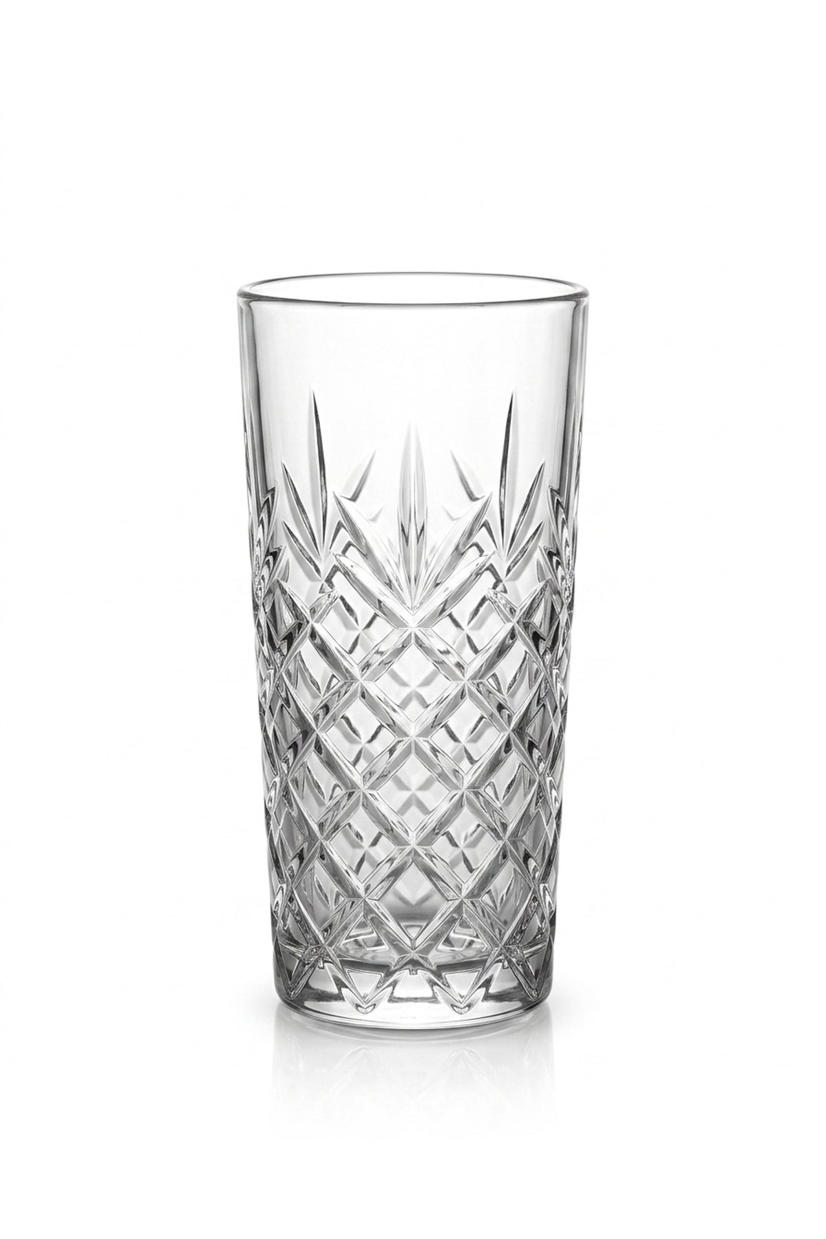 Set 6 pahare highball sticlă Thistle, model gravat vintage, 330ml, transparent
