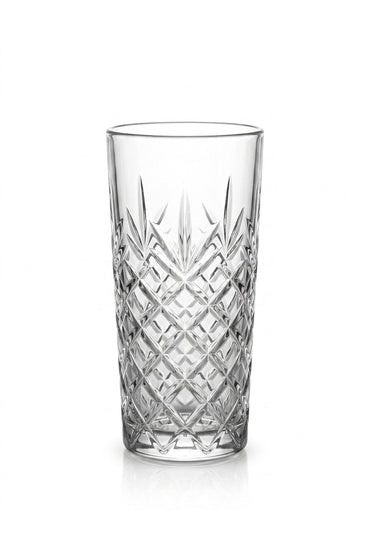 Set 6 pahare highball sticlă Thistle, model gravat vintage, 330ml, transparent