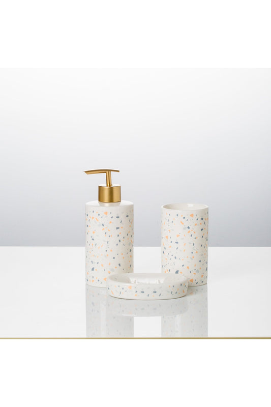 Set accesorii baie Terrazzo 3 piese porțelan – dozator sapun, suport sapun solid, pahar