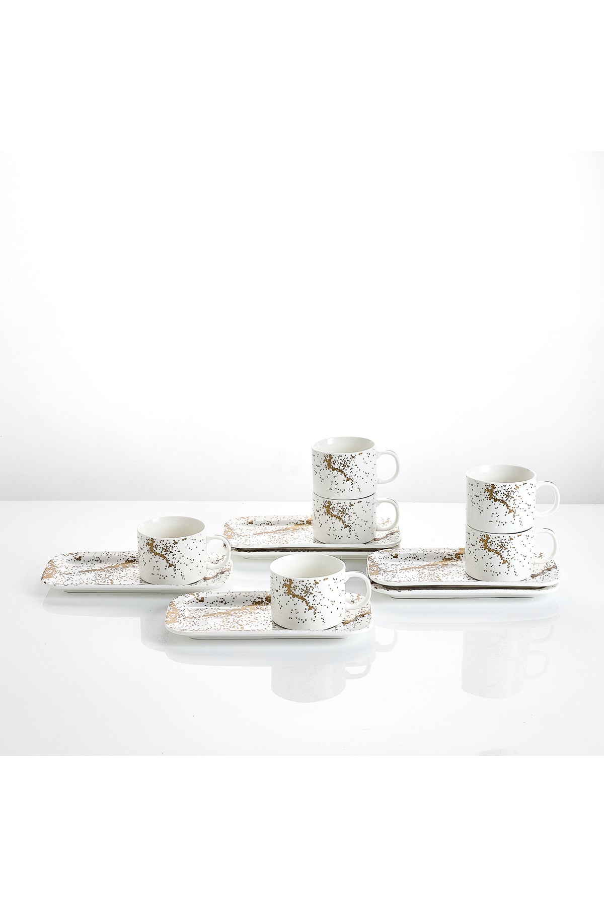 Set de 6 cești cu 6 farfurioare platou dreptunghiular, porțelan, 180 ml - Sprinkles collection