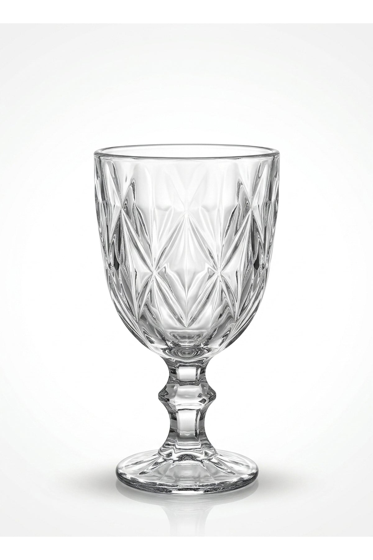 Set 6 pahare goblet sticlă Goblet, model romb gravat, 235ml, transparent