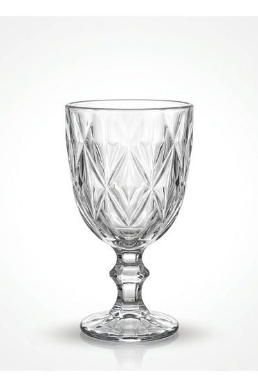 Set 6 pahare goblet sticlă Goblet, model romb gravat, 235ml, transparent