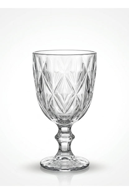 Set 6 pahare goblet sticlă Goblet, model romb gravat, 235ml, transparent