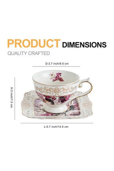 Set 2 cești cafea cu 2 farfurioare porțelan 200 ml – model floral elegant