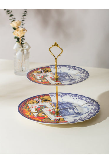 Platou etajat 2 nivele Royal – porțelan cu design baroc, suport prăjituri și aperitive