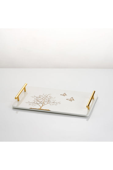 Tavă de servire din porțelan cu mânere aurii, 35,5 cm - Lifetree Collection