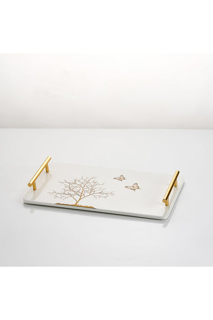 Tavă de servire din porțelan cu mânere aurii, 35,5 cm - Lifetree Collection