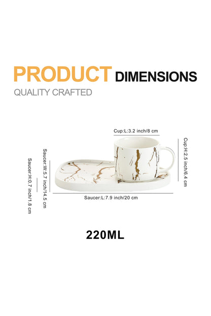 Set de 6 cești cu 6 farfurioare platou neuniform, porțelan, 220 ml - Marble collection