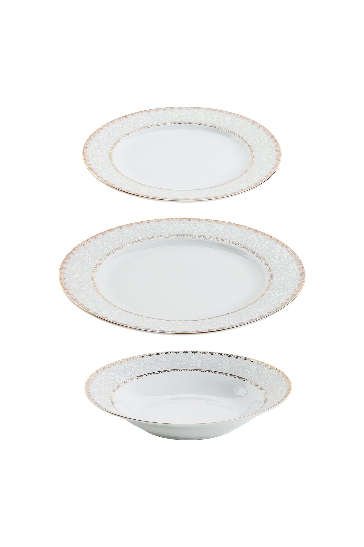 Serviciu de Masă 6 persoane Golden Lace Heritage din Porțelan, 18 Piese,Design Broderie Aurie