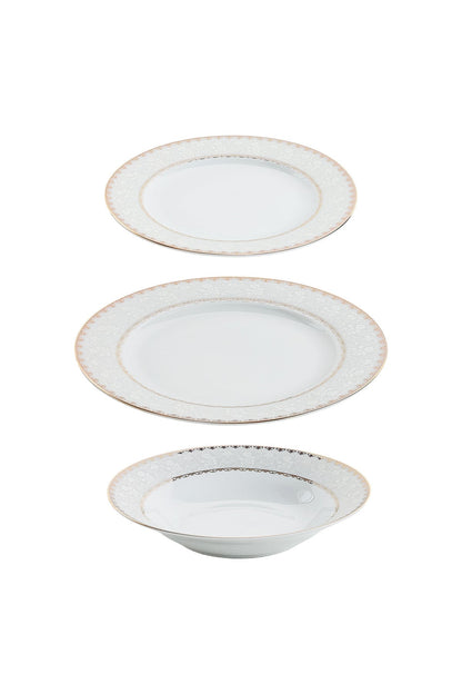 Serviciu de Masă 6 persoane Golden Lace Heritage din Porțelan, 18 Piese,Design Broderie Aurie