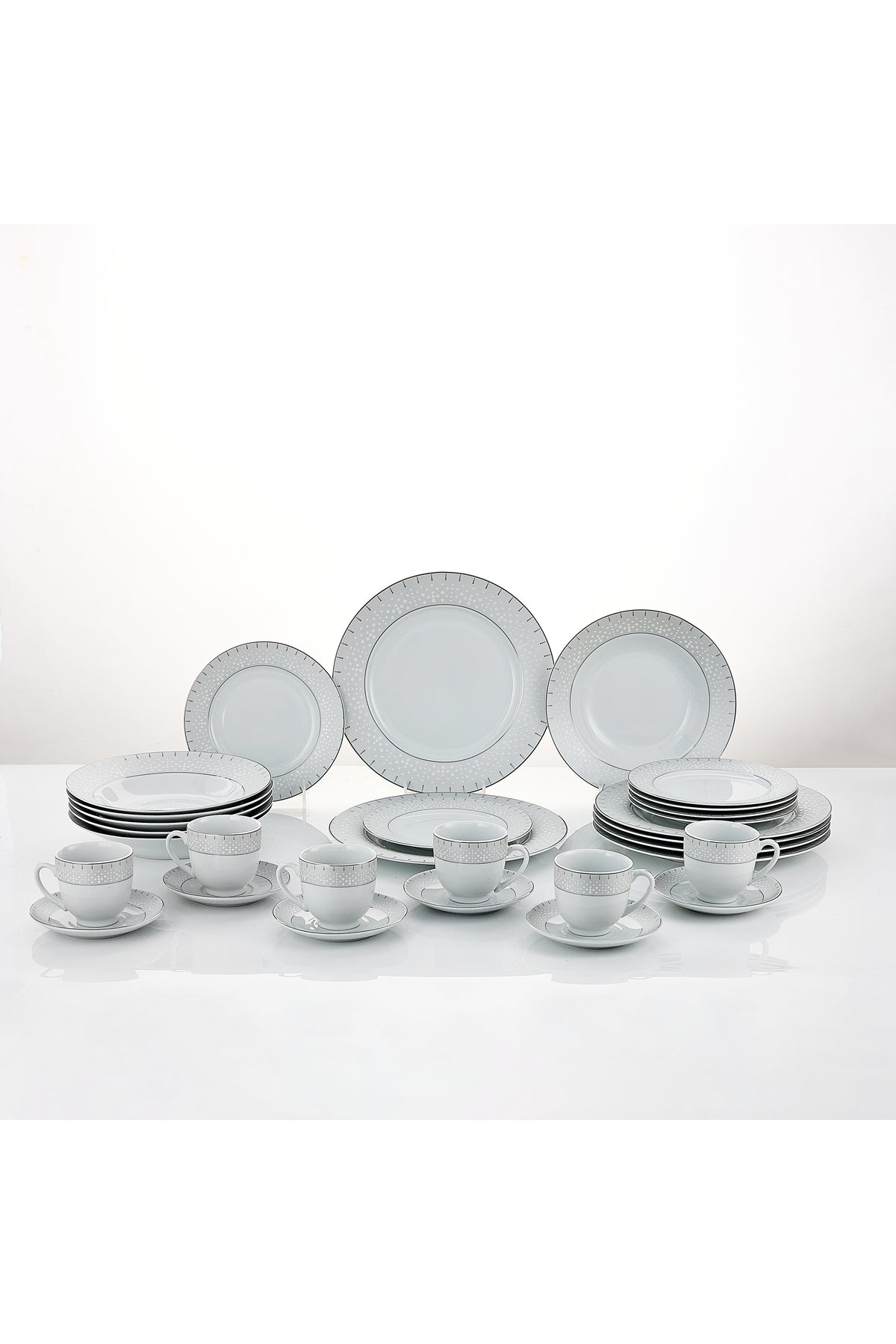 Serviciu de Masă 6 persoane Starlight Silver din Porțelan 30 piese, Design Modern și Bordură Arginti