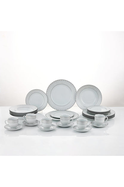 Serviciu de Masă 6 persoane Starlight Silver din Porțelan 30 piese, Design Modern și Bordură Arginti