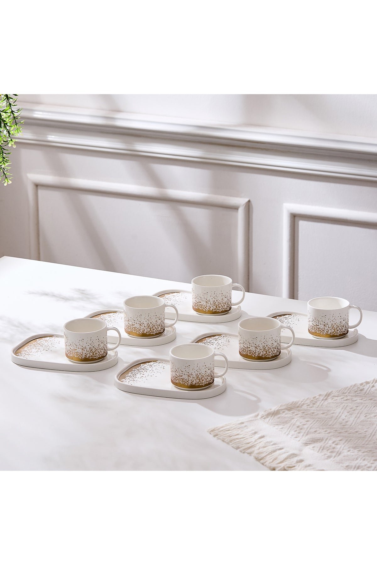 Set de 6 cești cu 6 farfurioare platou neuniform, porțelan, 220 ml - Snowing collection