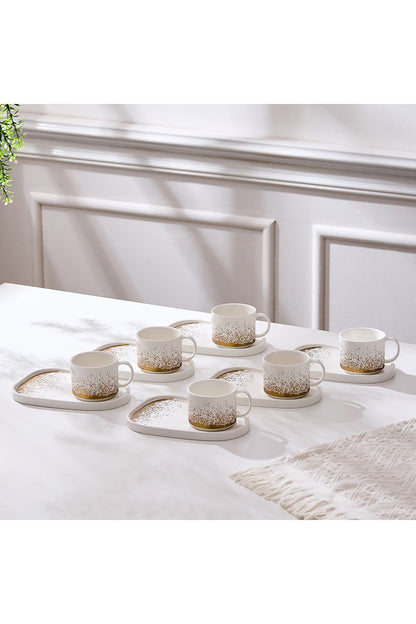 Set de 6 cești cu 6 farfurioare platou neuniform, porțelan, 220 ml - Snowing collection