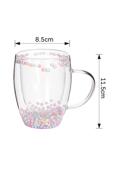 Cană din Sticlă cu Pereți Dubli "Candy" cu Biluțe Decorative Multicolore – 350 ml
