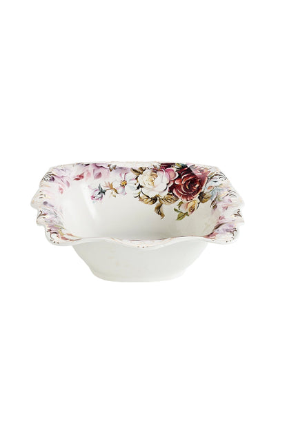 Bol porțelan model floral vintage, margini ondulate, 26.5 cm
