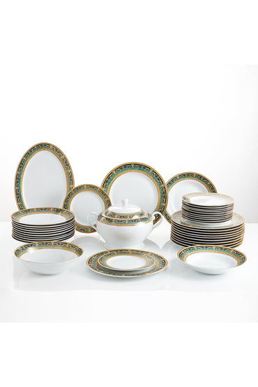 Serviciu de Masă 12 Persoane Emerald Royal Gold din Porțelan 40 piese, Design Baroc Verde cu Aur