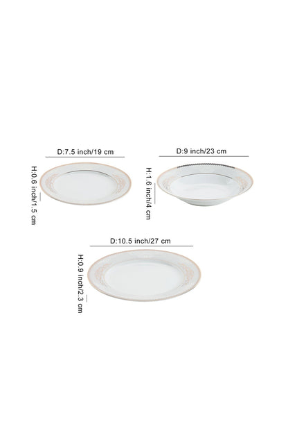 Serviciu de Masă 6 persoane Silver & Gold Filigree din Porțelan, 18 Piese, Design Baroc Bicolor