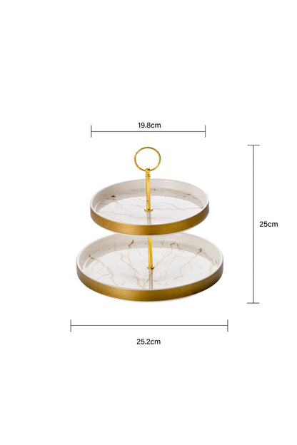 Suport Prăjituri Etajat din Porțelan, 2 Niveluri, 25 cm - Marble collection