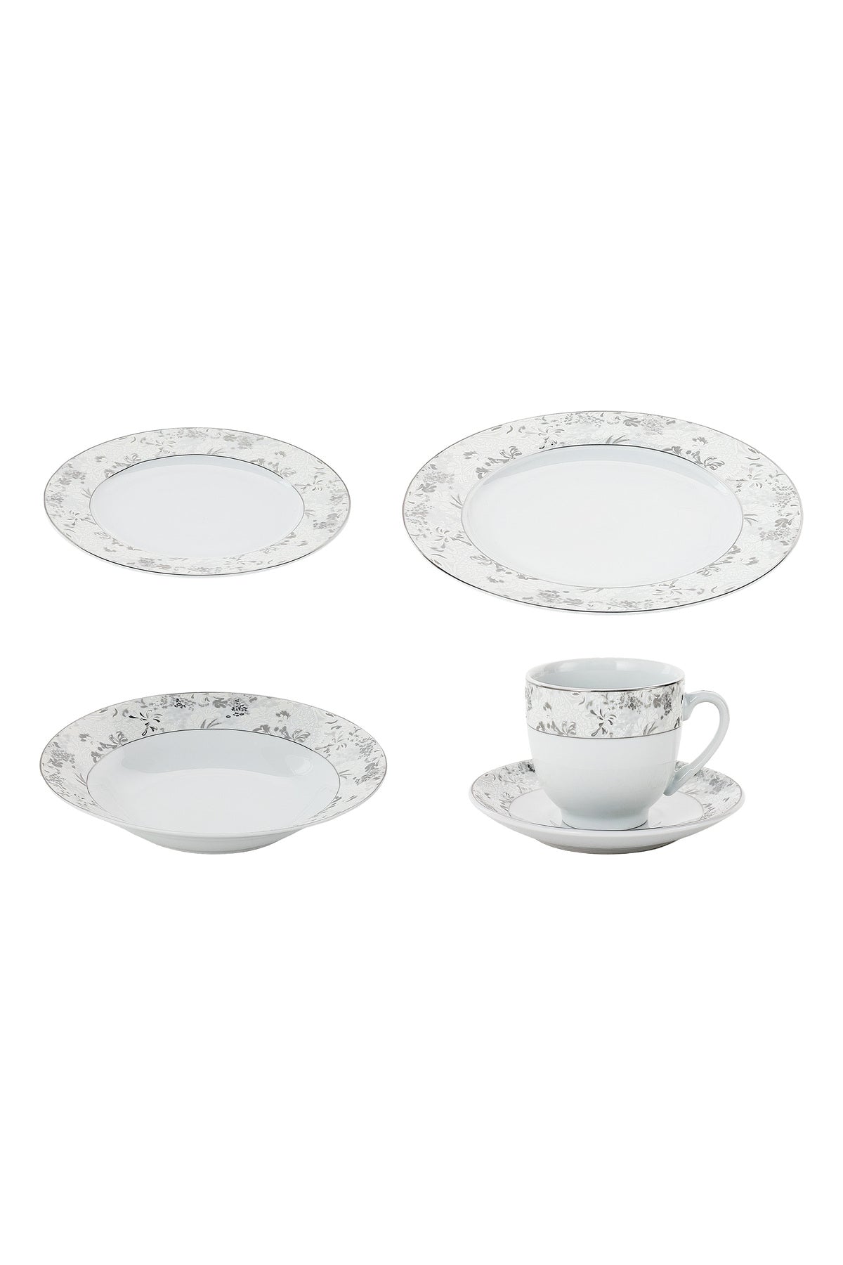 Serviciu de Masă6 persoane Charcoal Blossom din Porțelan Premium, 30 piese, Design Floral Dens