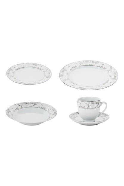 Serviciu de Masă6 persoane Charcoal Blossom din Porțelan Premium, 30 piese, Design Floral Dens