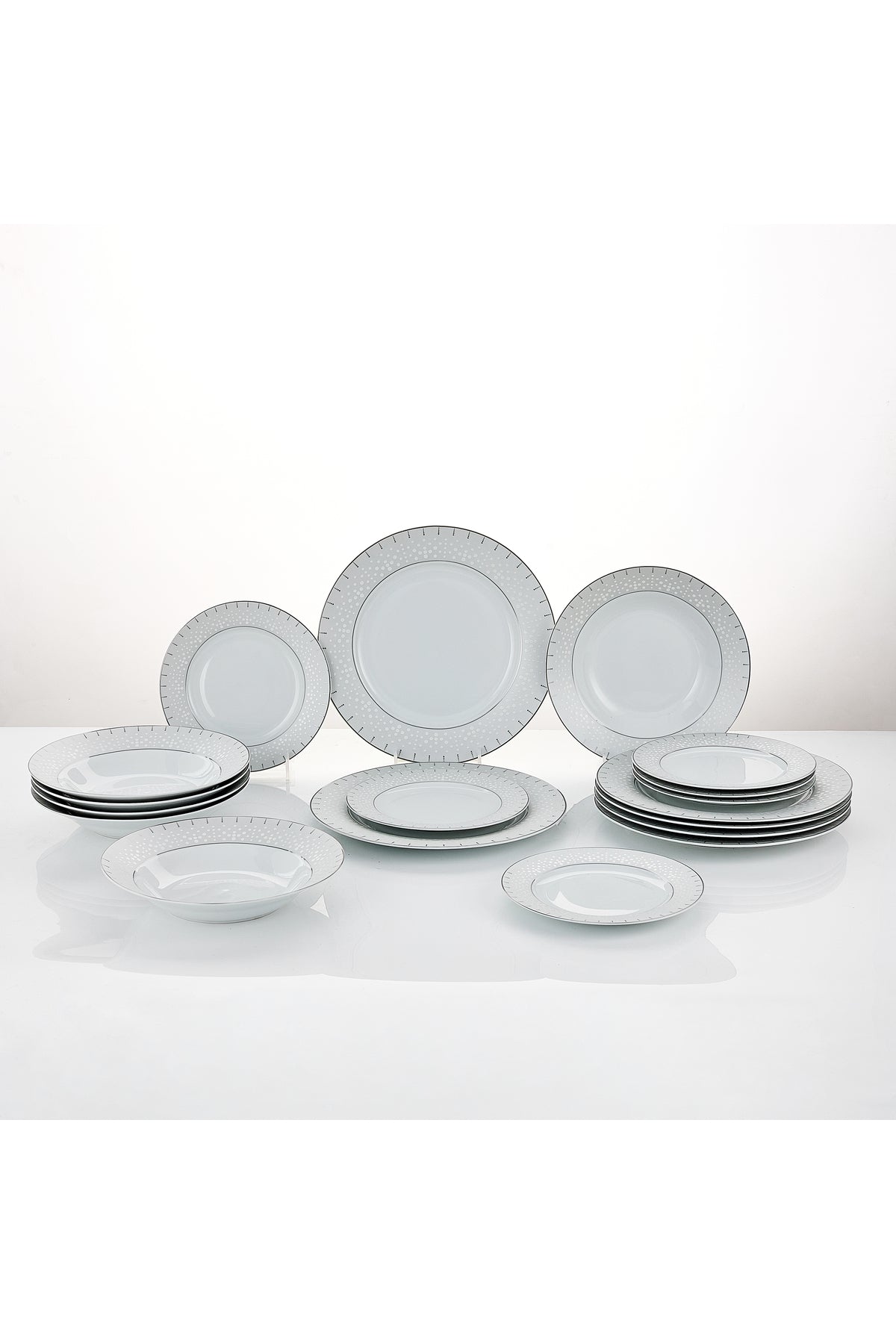 Serviciu de Masă 6 persoan Starlight Silver din Porțelan 18 Piese, Design Modern și Bordură Arginti