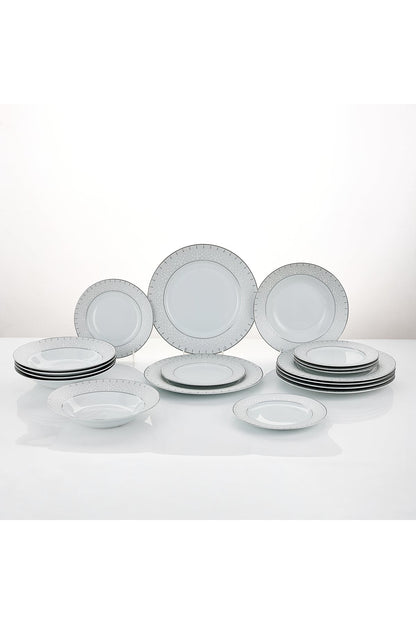 Serviciu de Masă 6 persoan Starlight Silver din Porțelan 18 Piese, Design Modern și Bordură Arginti