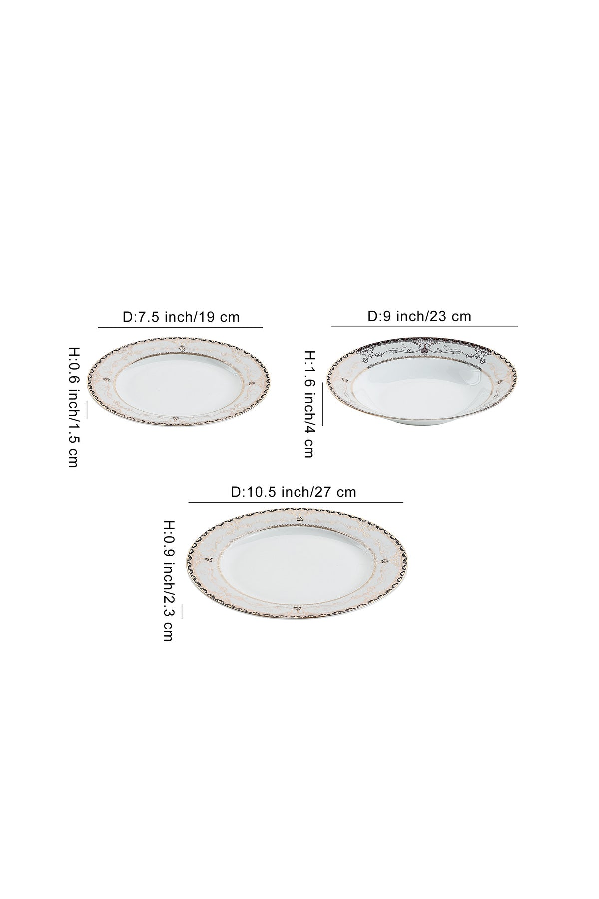 Serviciu de Masă 6 persoane Onyx Royal Gold din Porțelan , 18 Piese, Design Baroc Negru cu Aur