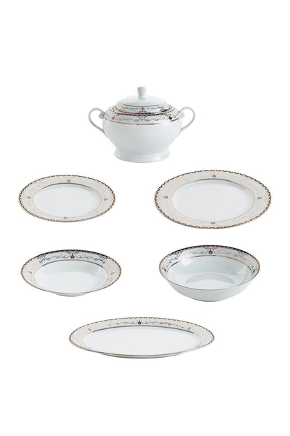 Serviciu de Masă 12 Persoane Onyx Royal Gold din Porțelan, 40 piese, Design Baroc Negru cu Aur
