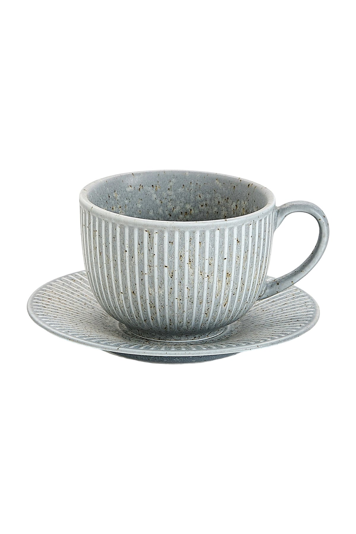 Set de 6 cești cu 6 farfurioare, portelan, 190 ml - gri piatra