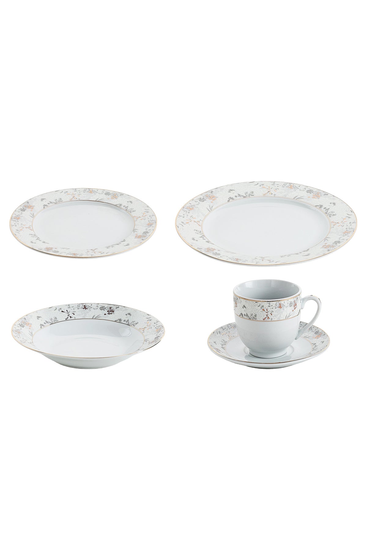 Serviciu de Masă 6 persoan Golden Blossom din Porțelan 30 piese,Design Floral Bogat cu Detalii Aurii