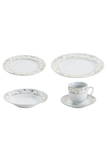 Serviciu de Masă 6 persoan Golden Blossom din Porțelan 30 piese,Design Floral Bogat cu Detalii Aurii