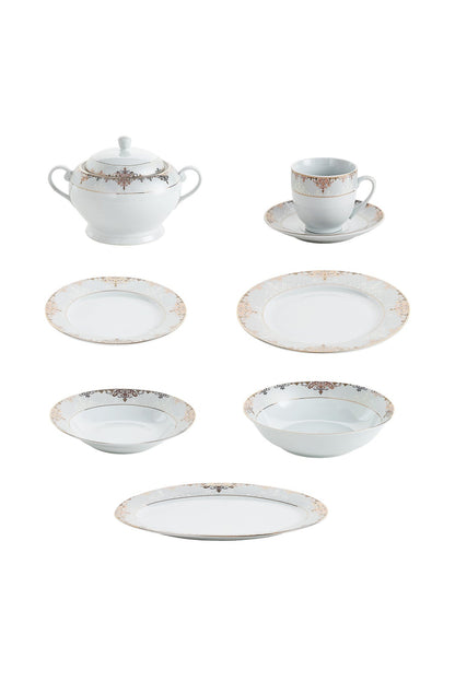 Serviciu de Masă 12 Persoane Imperial Gold Medallion din Porțelan , 64 Piese, Design Baroc Regal
