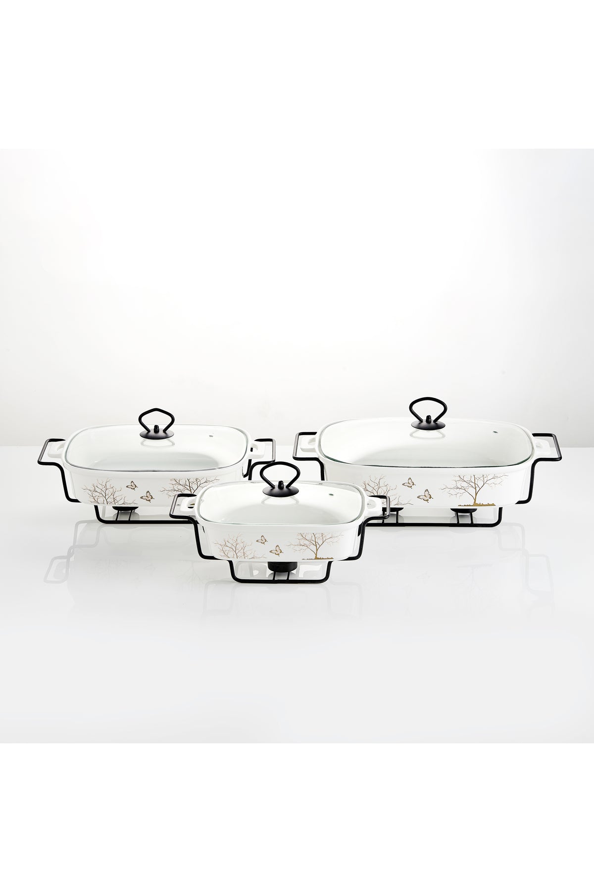 Vas de cuptor din porțelan cu suport încălzitor și capac sticlă, 27 cm - Lifetree Collection