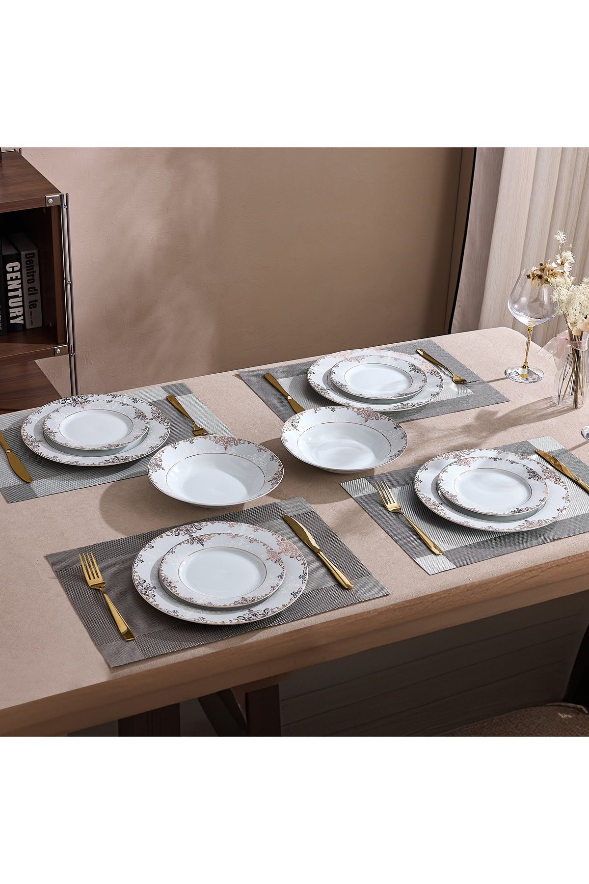 Serviciu de Masă 6 persoane Imperial Gold Medallion din Porțelan , 18 Piese, Design Baroc Regal