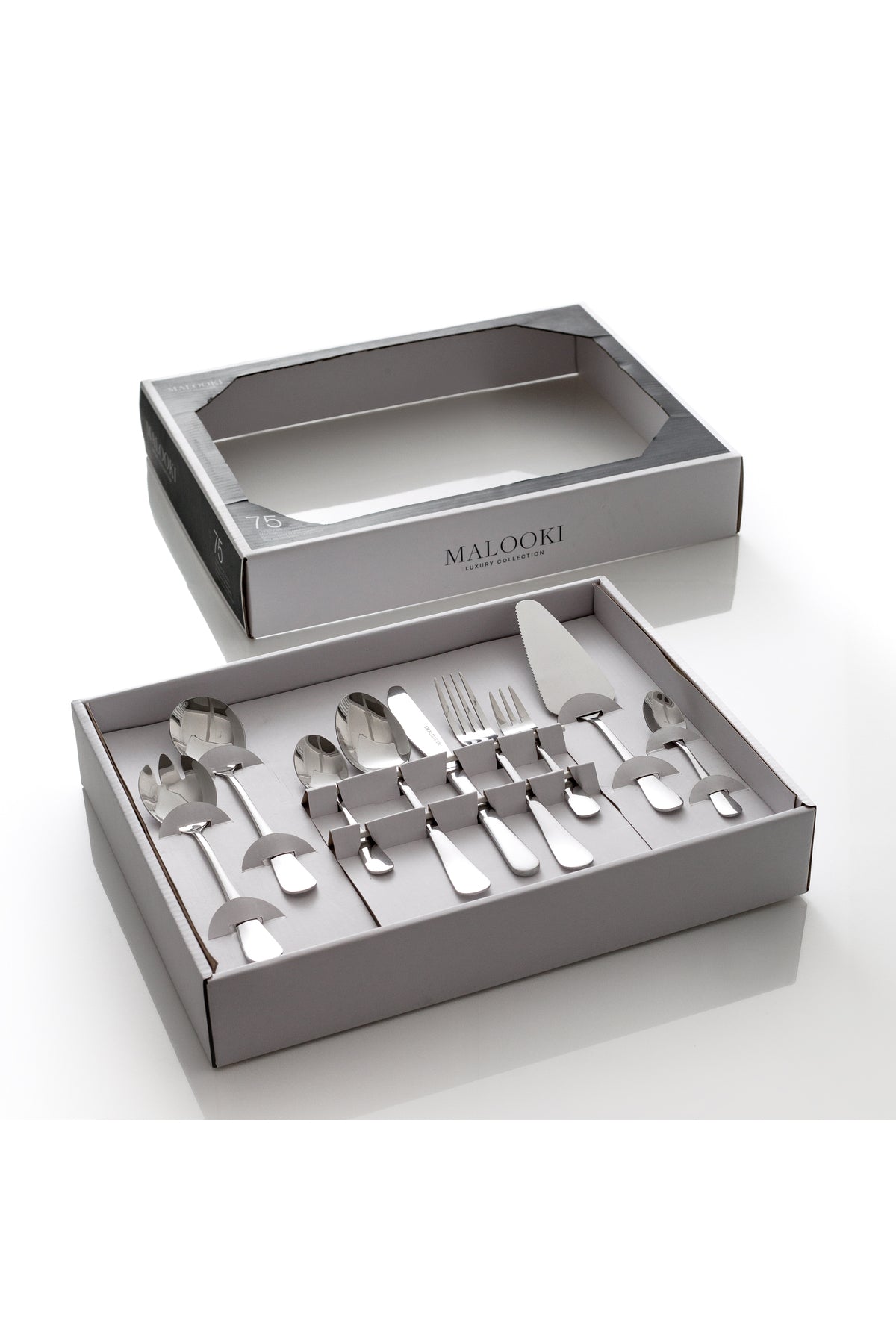 Set Tacâmuri 75 Piese pentru 12 persoane, Inox Premium–Argintiu, Set Complet cu Accesorii de Servire