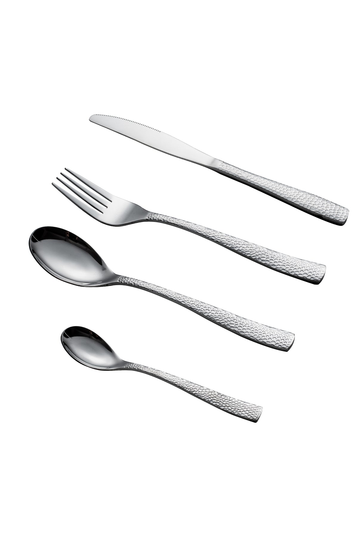 Set Tacâmuri 48 Piese pentru 12 persoane, Inox premium - Finisaj Argintiu Texturat