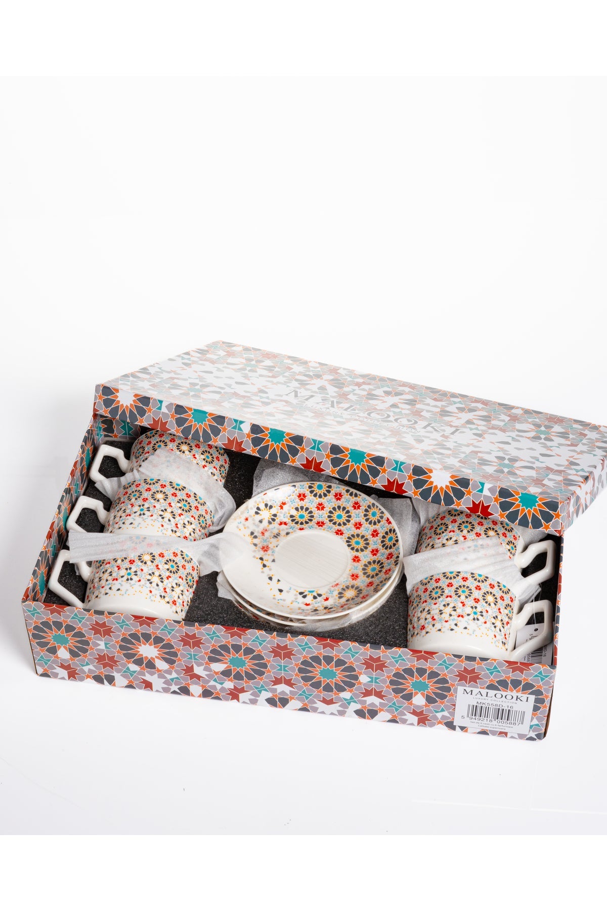 Set 6 cești cafea Andalusia – porțelan cu mozaic oriental, 12 piese cu farfurioare